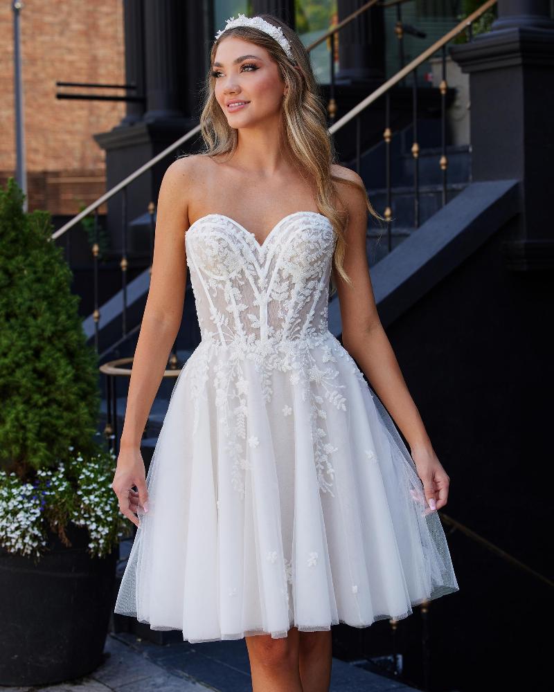 Aa2328 lace short wedding dress with off the shoulder straps3